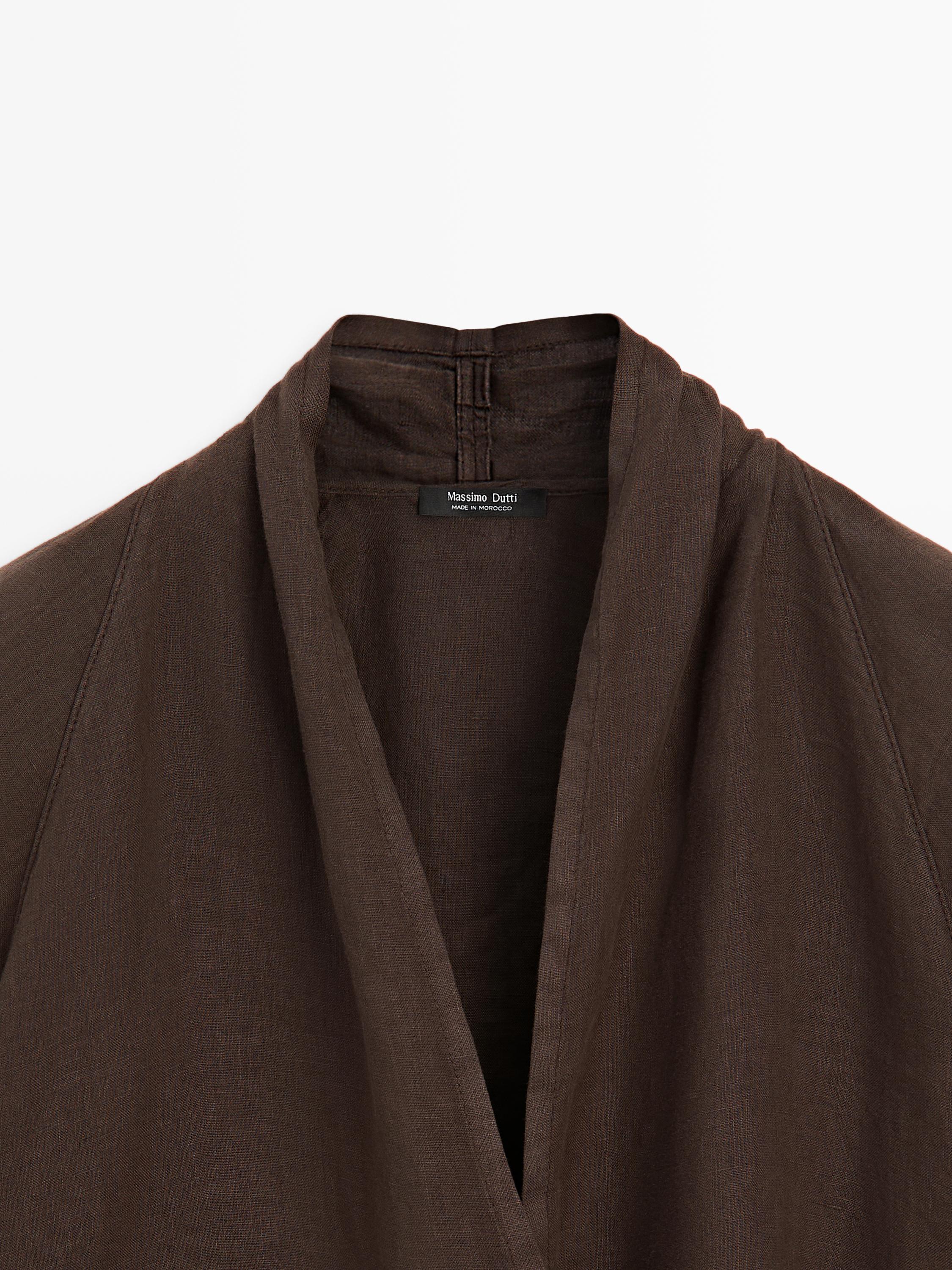 Flowing loose-fitting linen wrap blouse
